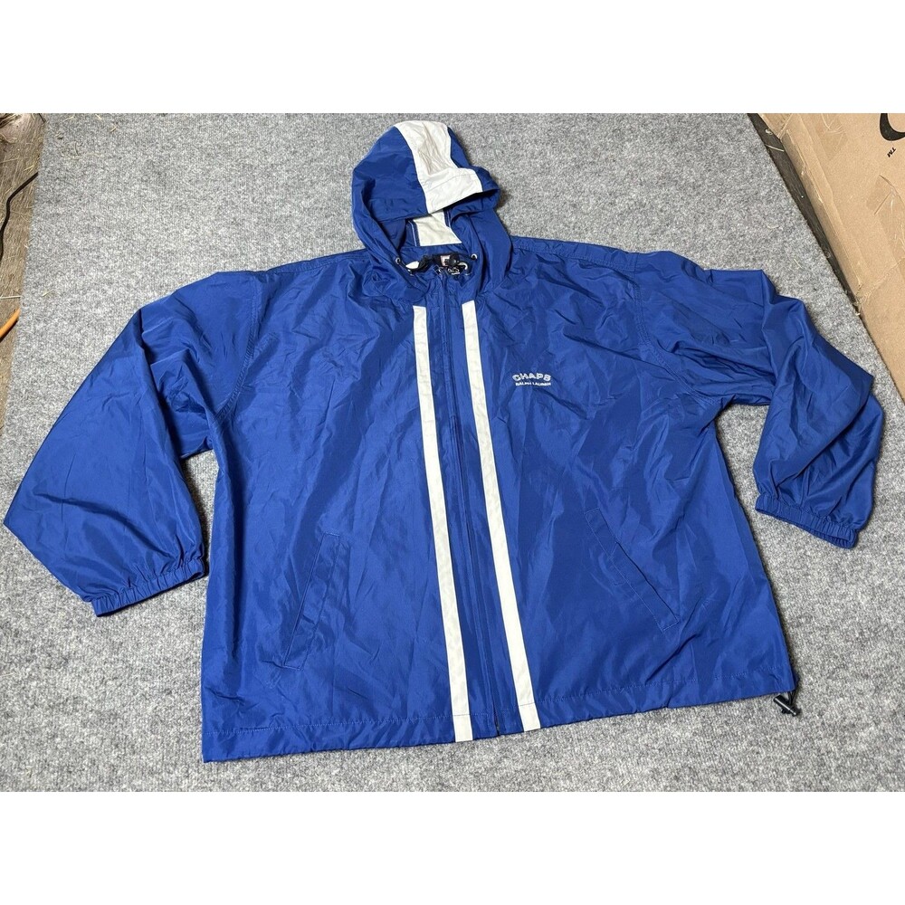Chaps Ralph Lauren Jacket Mens XL Blue Hooded Zip Windbreaker Vented Mesh